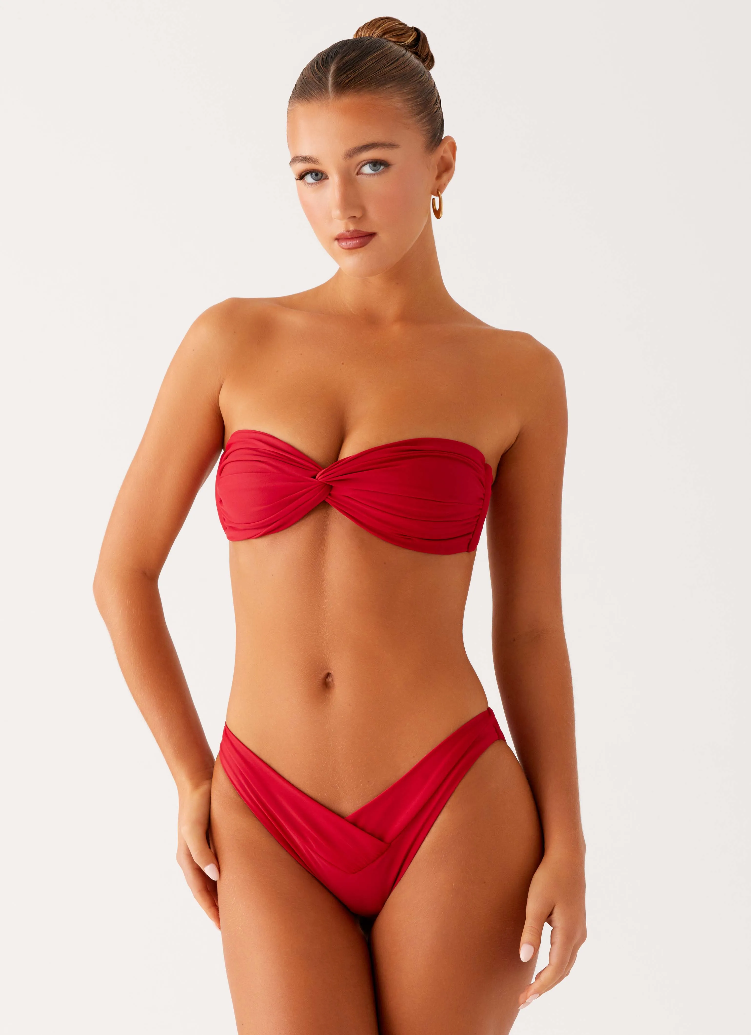 Delta Bandeau Bikini Top - Deep Red Belted Ocean Adventure
