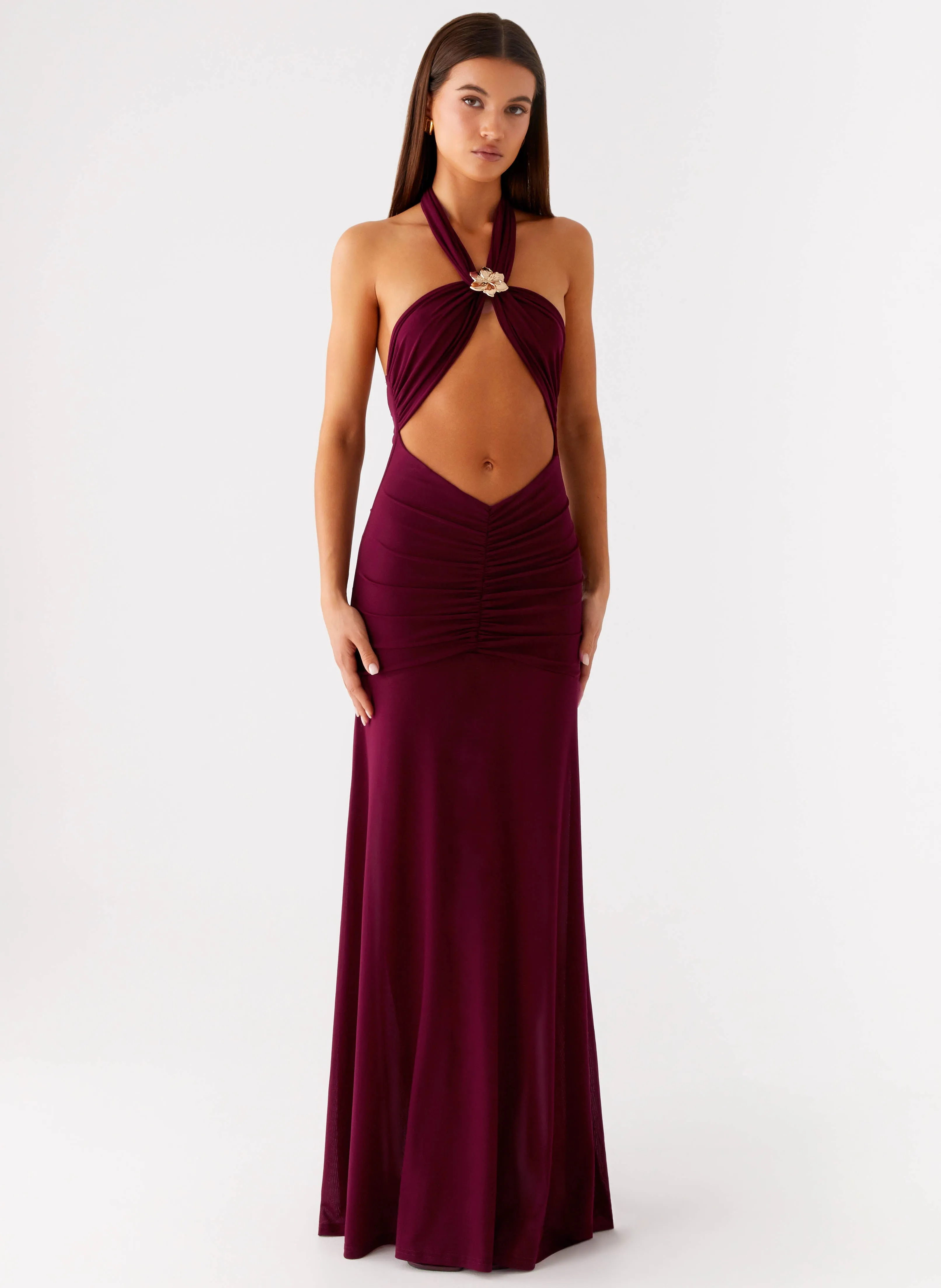 Relaxed and Elegant Bishop-Sleeve Deltina Maxi Dress - Boysenberry