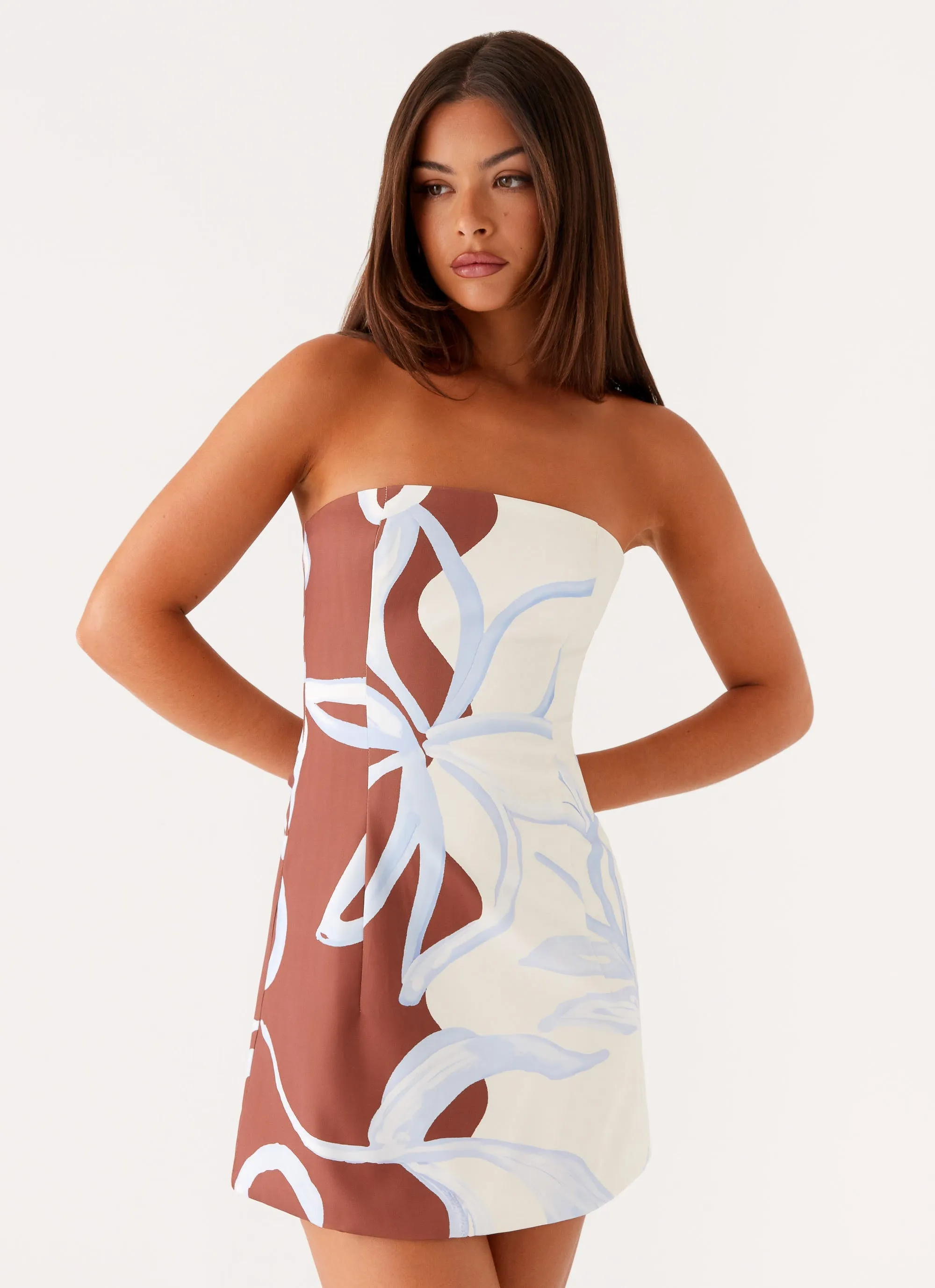 Denby Strapless Mini Dress - Bloom Wave Print Soft Texture