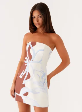 Classic Fit Pose Glow Denby Strapless Mini Dress - Bloom Wave Print