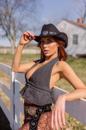 Denim Daze Halter Top - Black Hydrophobic Threadwork HeatRegulating