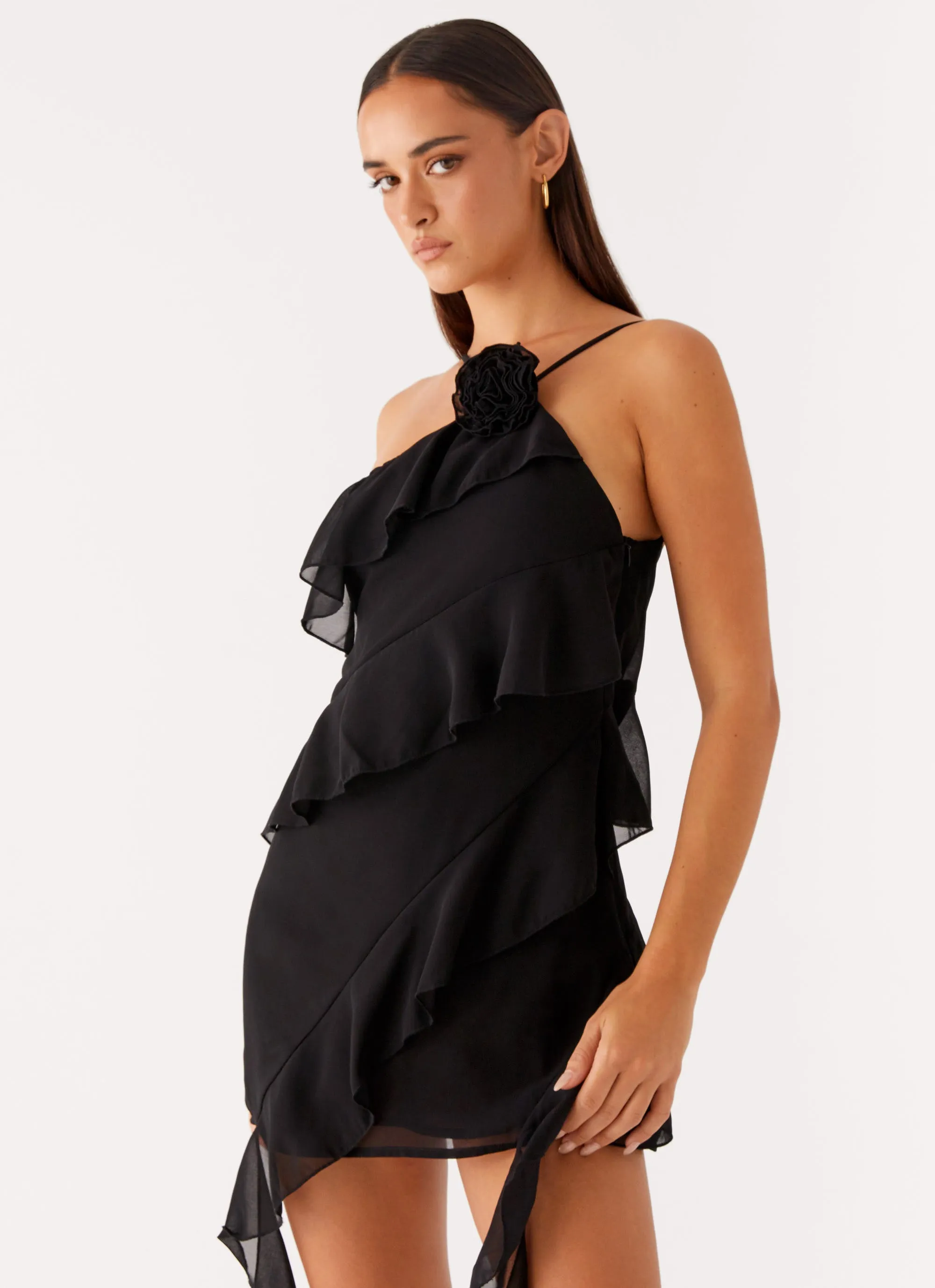 Sita Mini Dress - Black Fold Over Design Core Collection