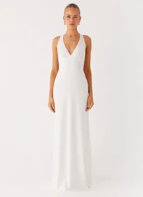 Desi Halterneck Maxi Dress - White Insulating-Lining
