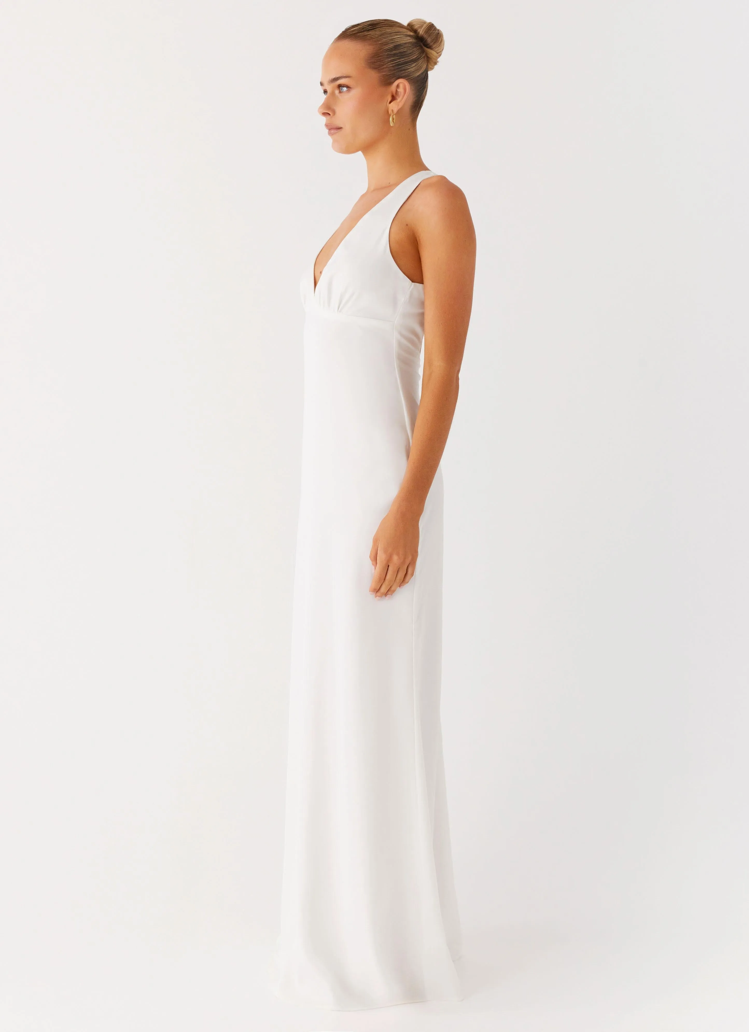 Desi Halterneck Maxi Dress - White Coastal Chic Inner lining
