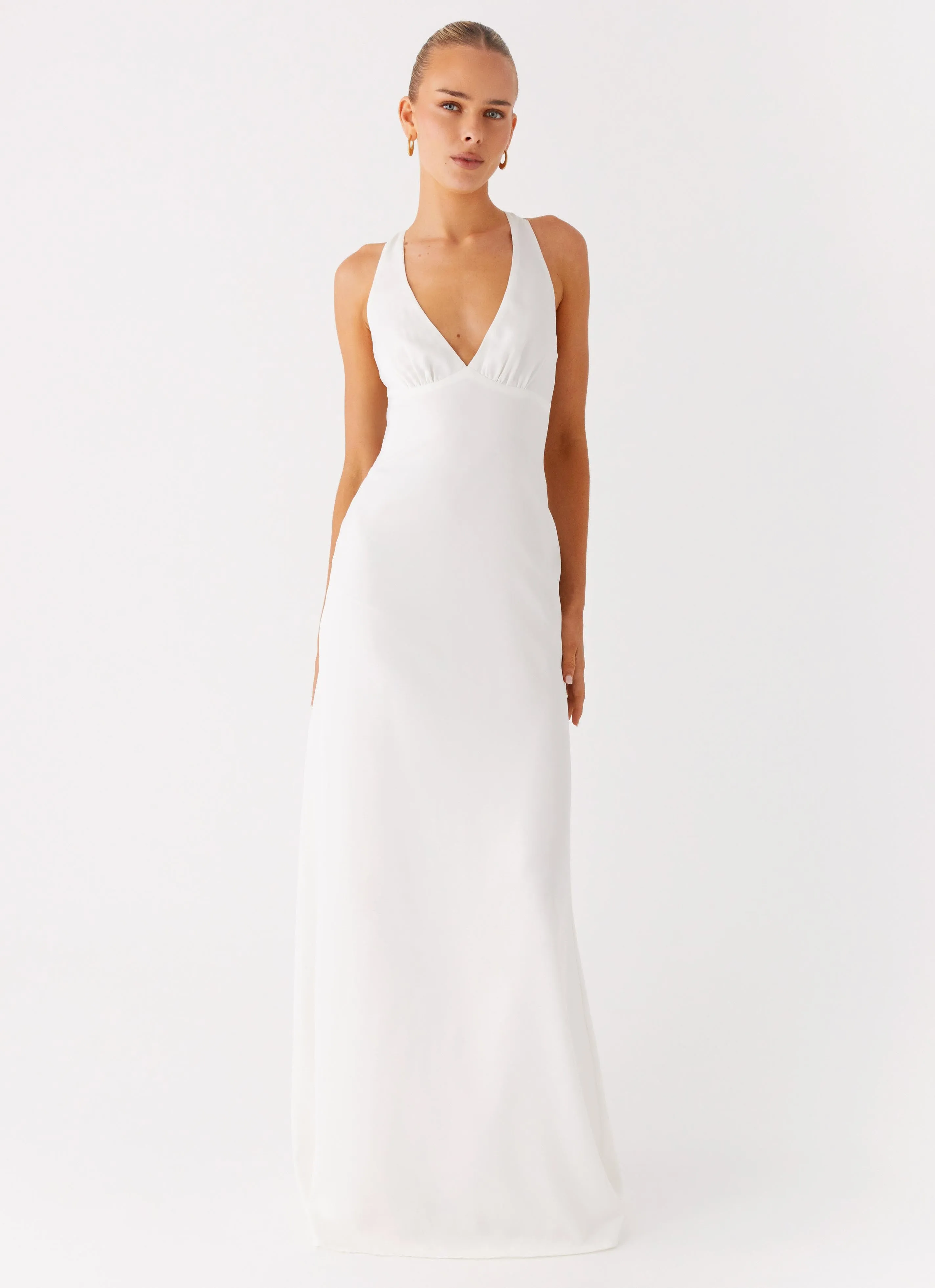 Trendy Silhouette Form Focus Desi Halterneck Maxi Dress - White
