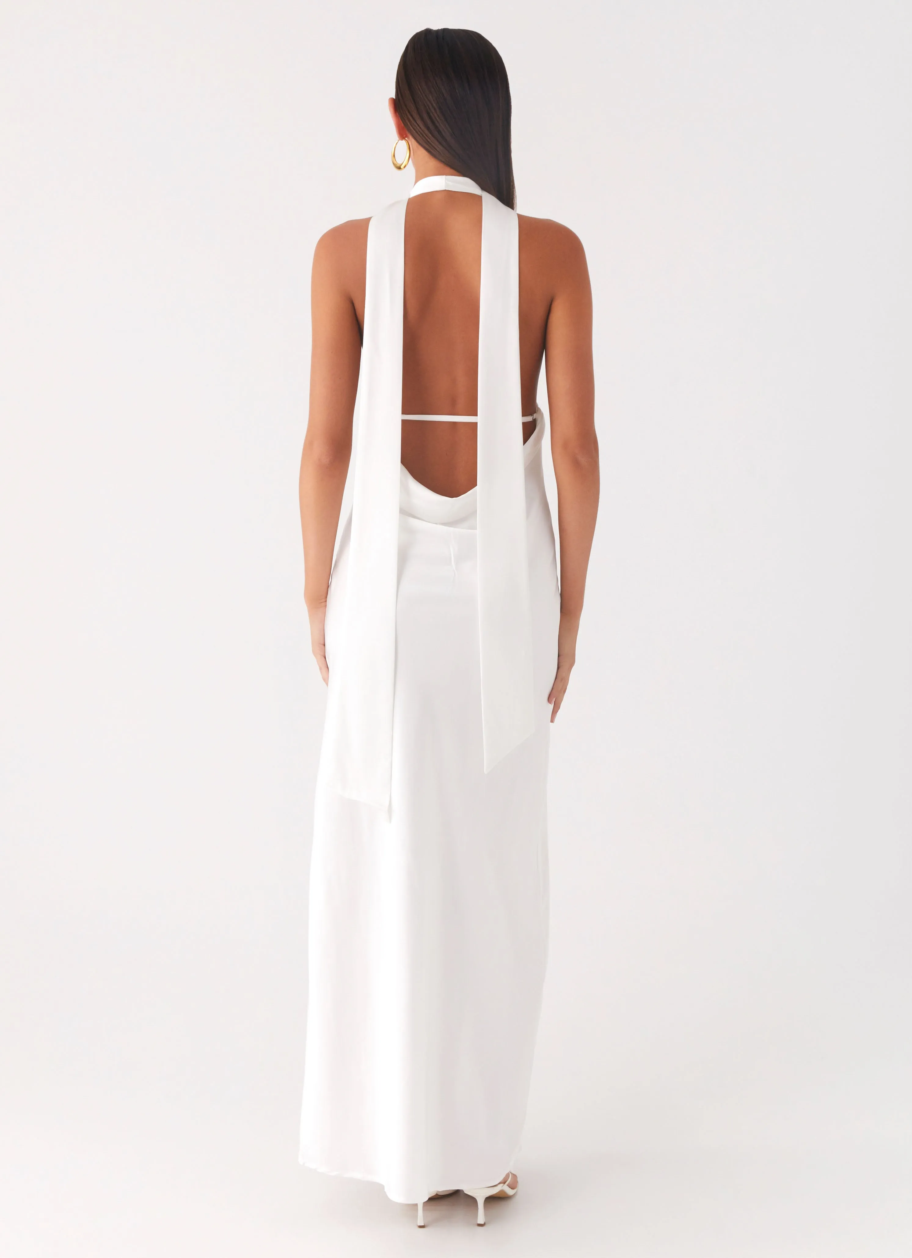 Alicia Satin Halter Maxi Dress - White Sleek Look Body Flow