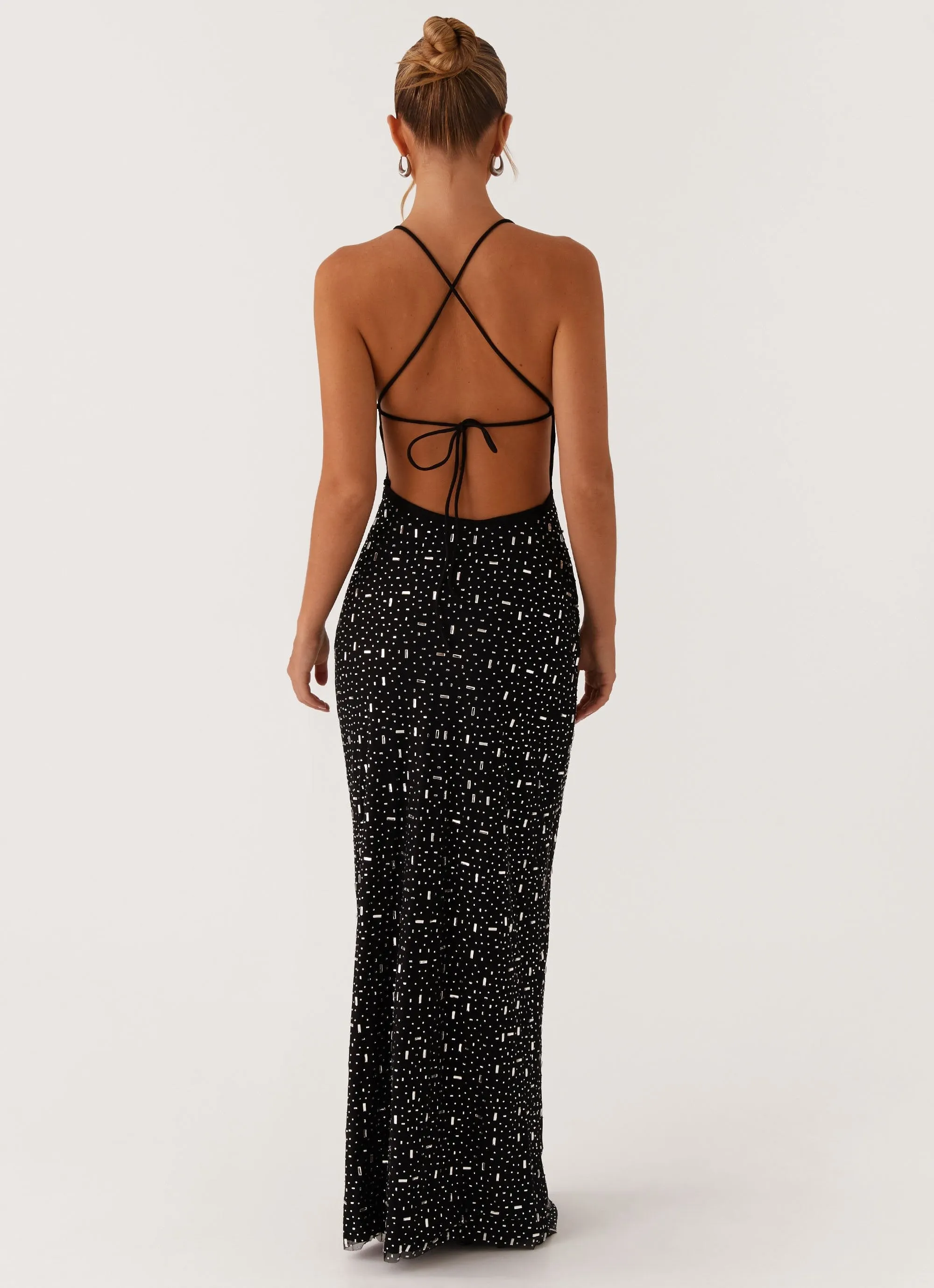 UV-Resistant Trendy Appearance Cressida Rhinestone Mesh Maxi Dress - Black