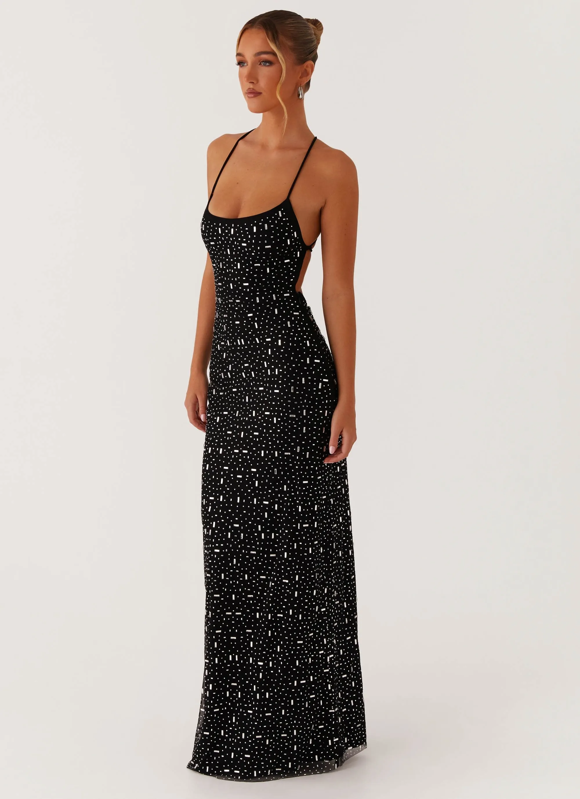 Cressida Rhinestone Mesh Maxi Dress - Black Stylish Appeal High-Fashion