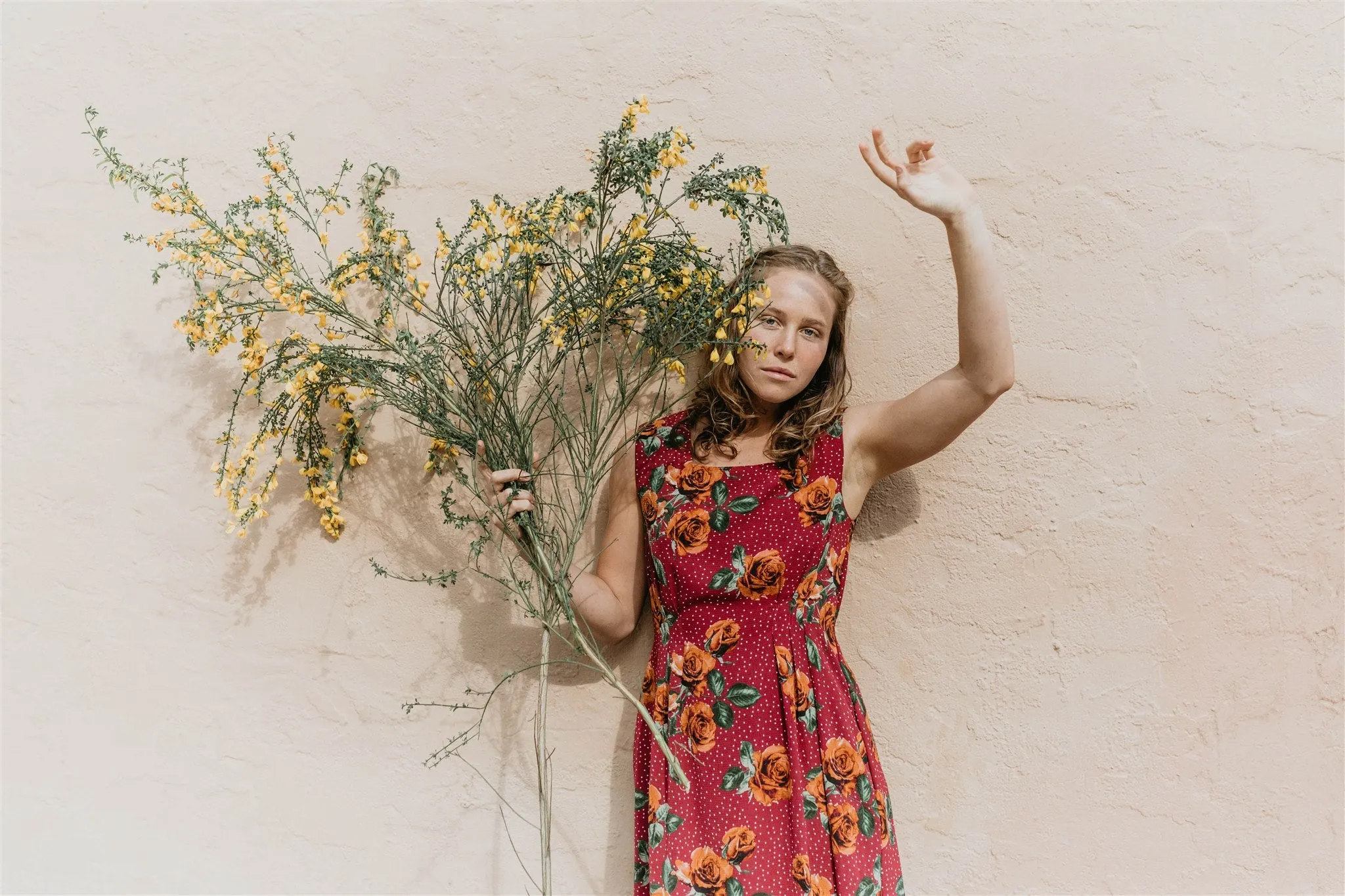 Smooth Mood Neutral Aesthetic Pleiades Dress in Red Rose Dot