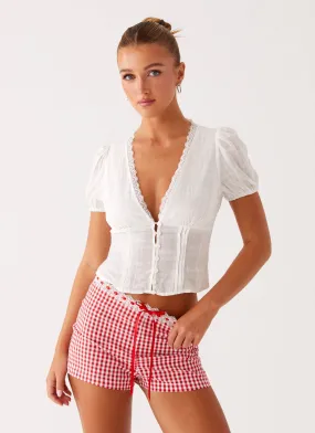 Sustainable Innovation Gathered waist Devon Micro Shorts - Red Gingham