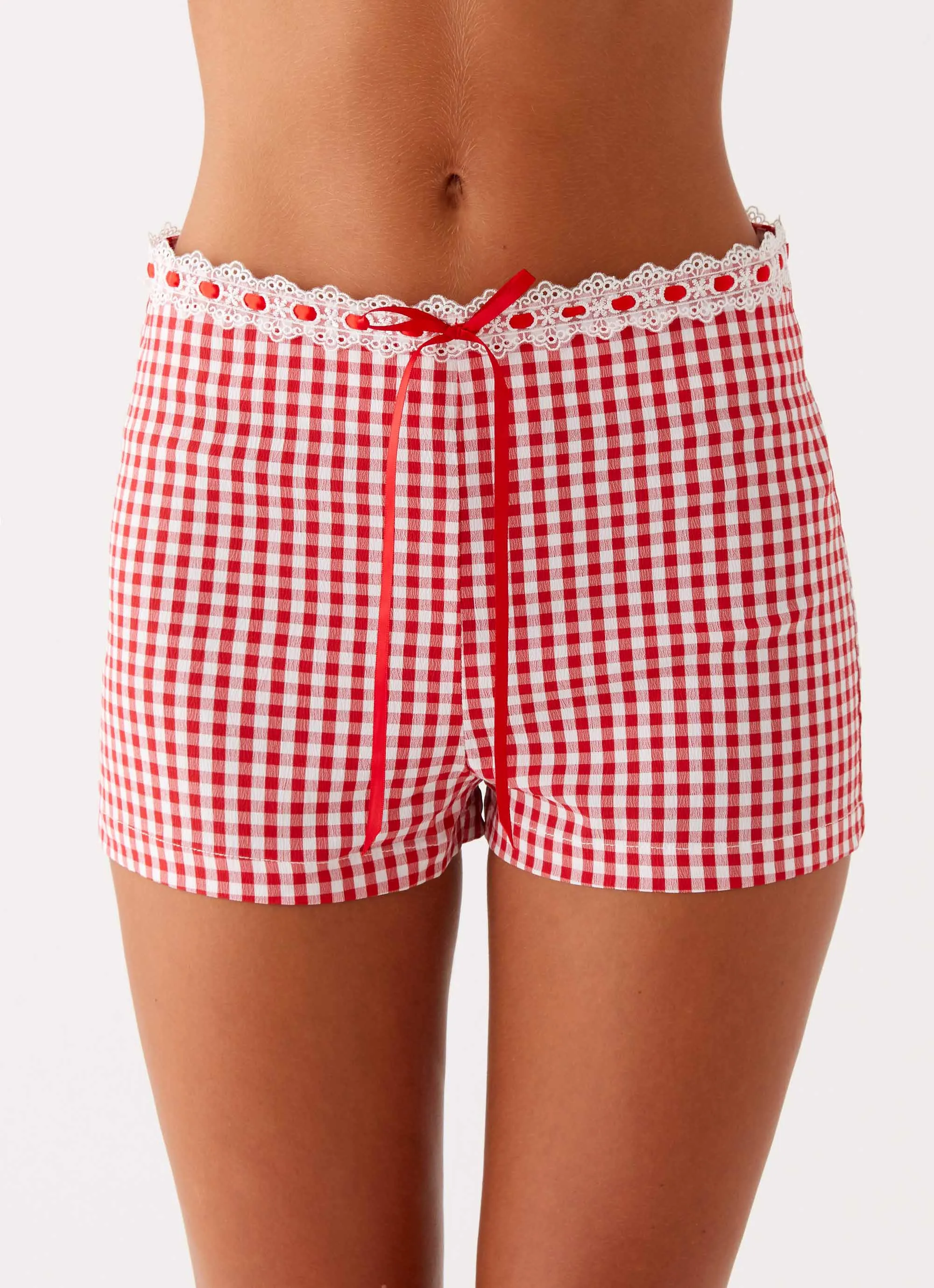 Devon Micro Shorts - Red Gingham Tie Dye Style