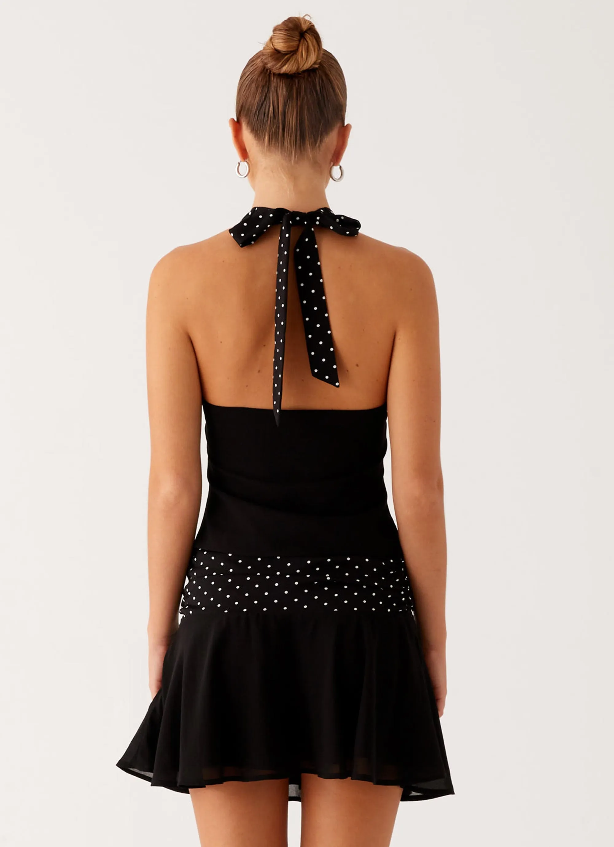 Easy Style Devoted Halterneck Top - Black Polka Dot
