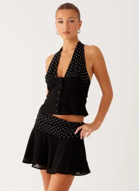 Devoted Halterneck Top - Black Polka Dot Basic Wardrobe Minimalist Silhouette