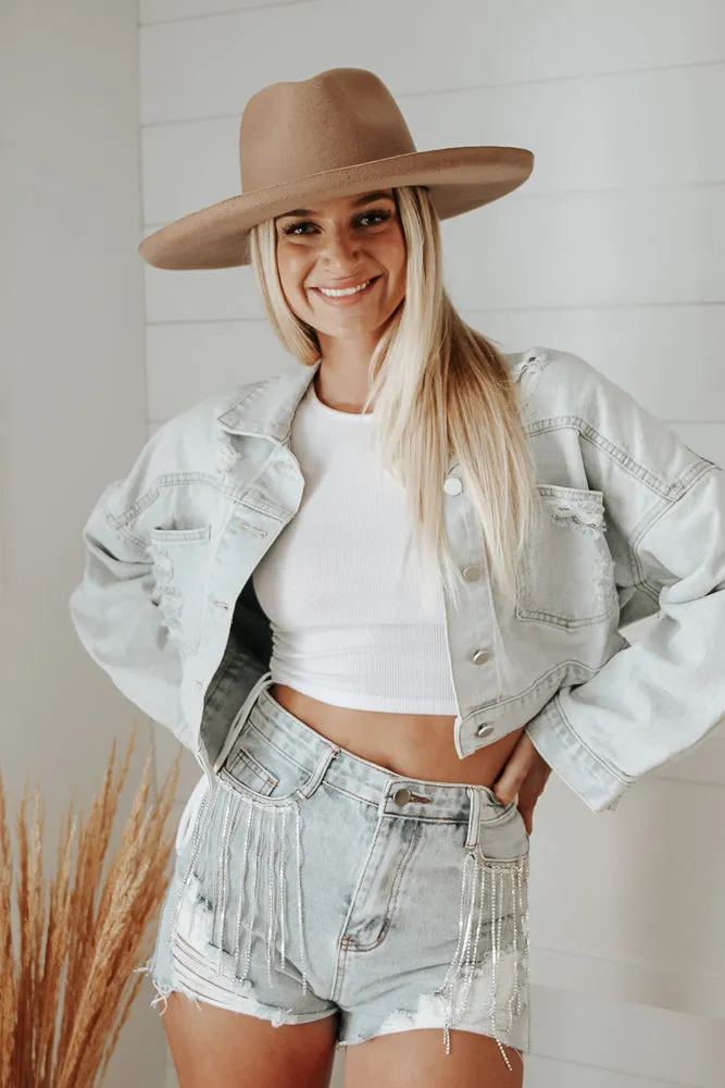 Diamond Dixie Rhinestone Fringe Jacket Athlete Fit High Quality Softened Denim Material
