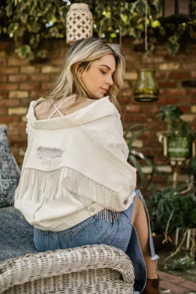 Diamond Dixie Rhinestone Fringe Jacket - White High Collar Style Fit For Travel