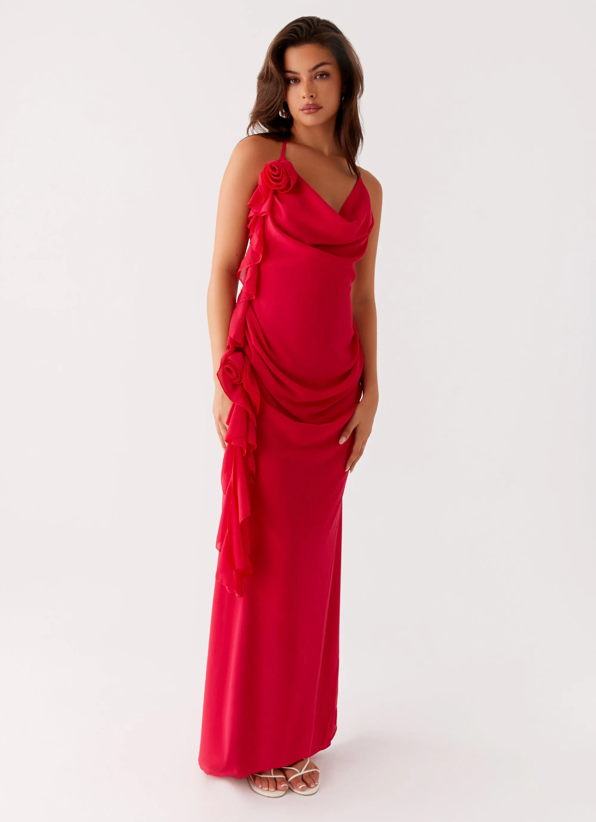 Diedre Rose Strappy Maxi Dress - Raspberry Soft Draping Sheer Element