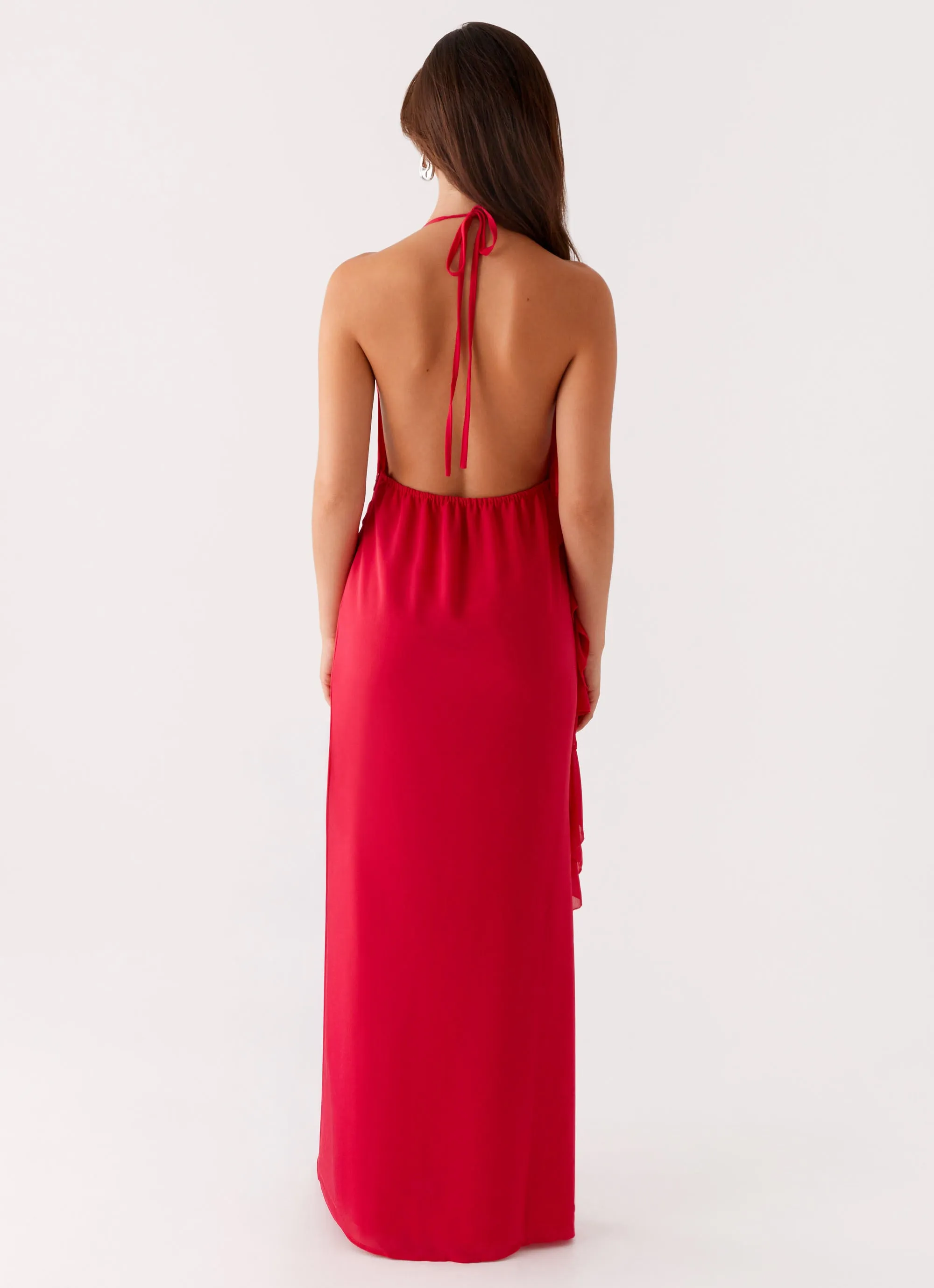 Bold Mood Sunny Lace Diedre Rose Strappy Maxi Dress - Raspberry