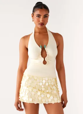 Stain Resistant Treatment Reinforced Hemline Diego Halter Top - Yellow