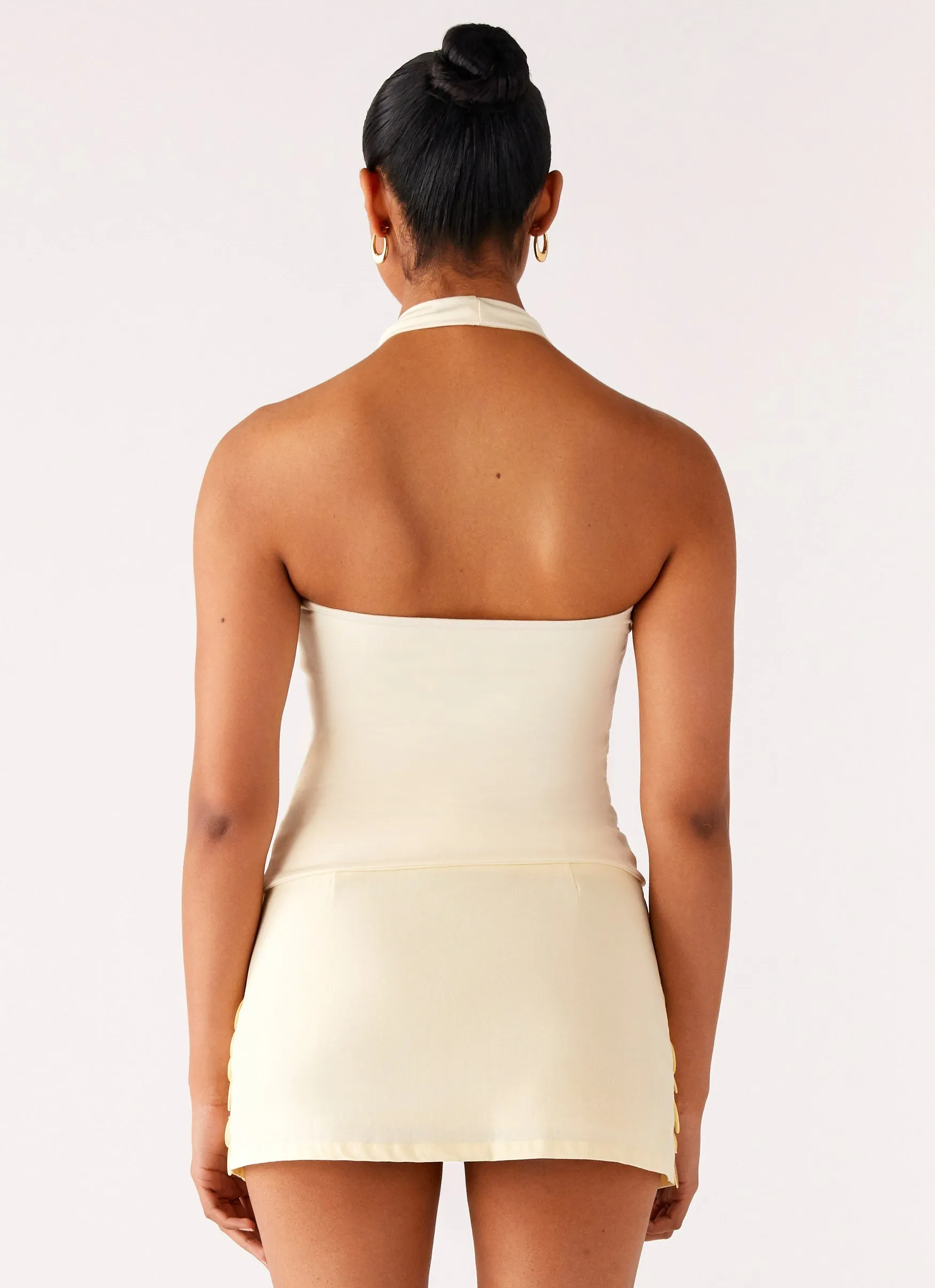 Diego Halter Top - Yellow Bound Seam Edges SoftKnit
