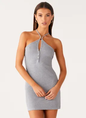 Off Script Button Front Mini Dress - Grey Flowing Layers