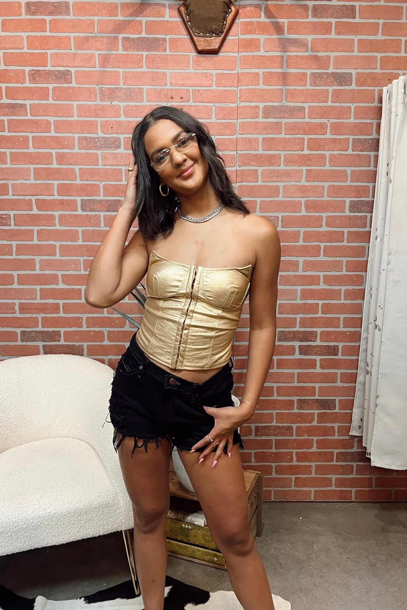 PortableOption Disco Metallic Corset Top - Gold