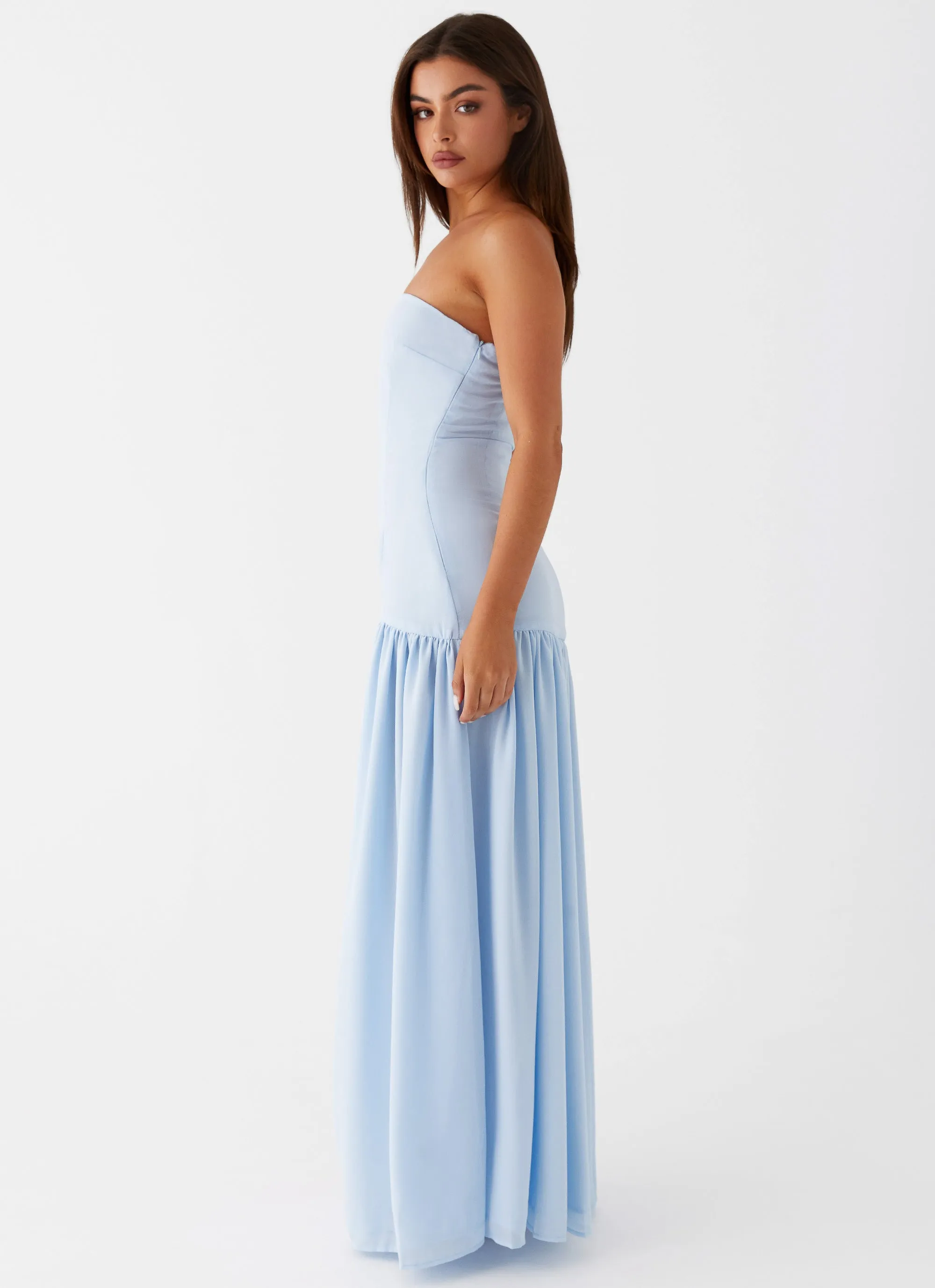Soft Pleats Eden Strapless Maxi Dress - Blue