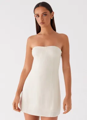 Do It That Way Linen Mini Dress - Ivory Quilted Texture