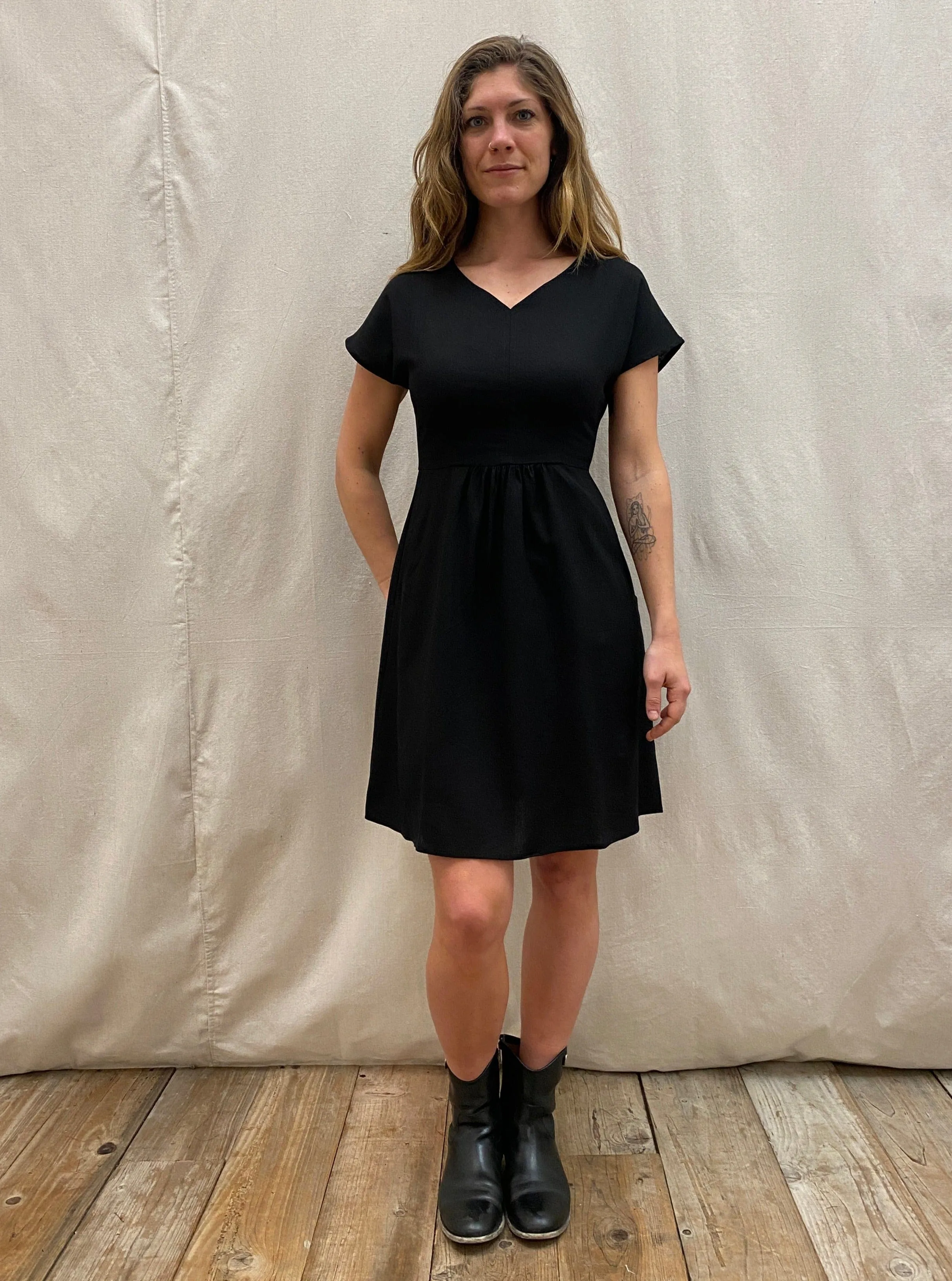 Dolman Dress in Black Linen Summer Ease