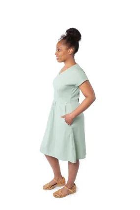 Clean Finish Dolman Dress in Sage Linen