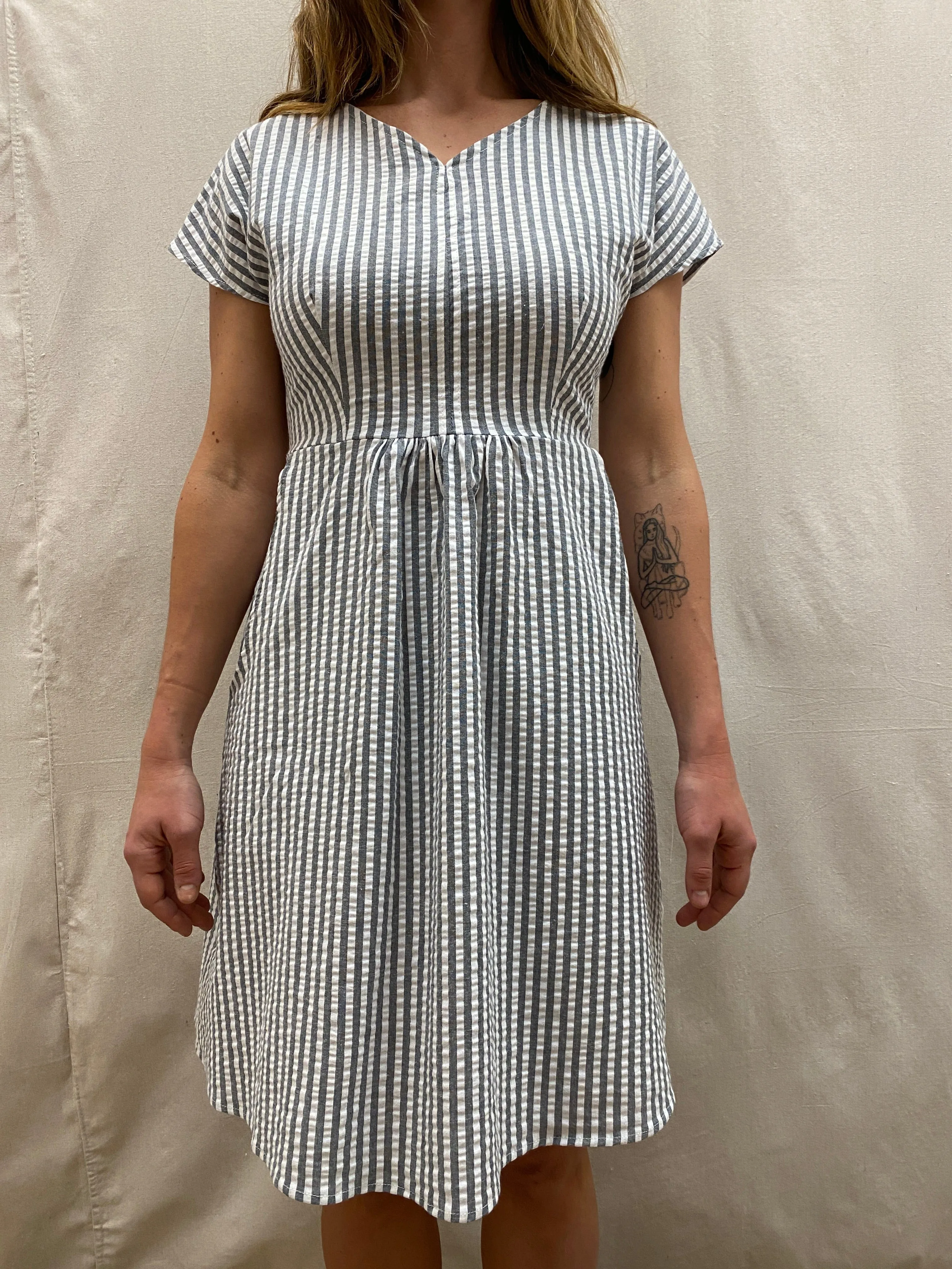Smooth Texture Soft Stretch Dolman Dress in Seersucker