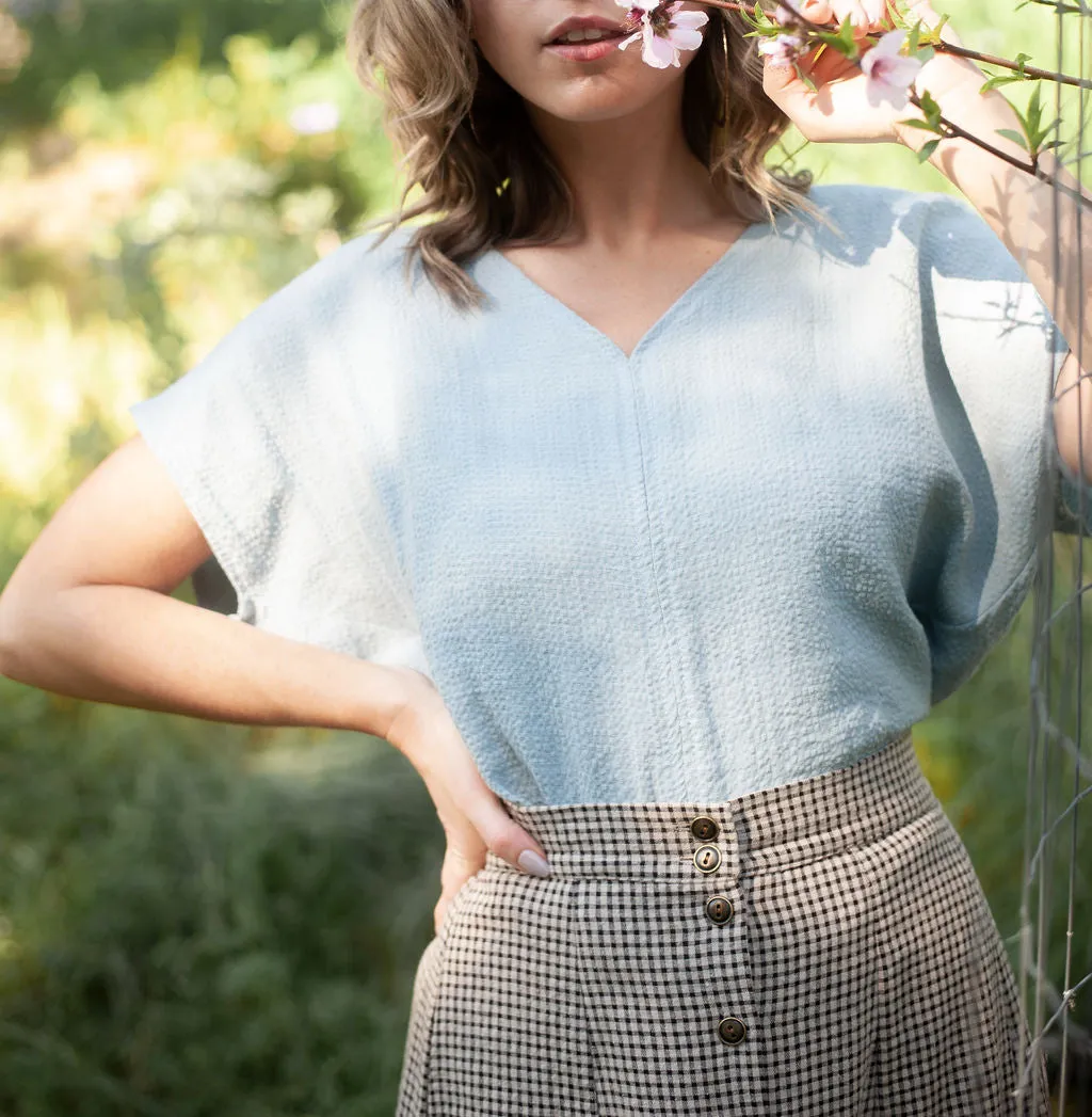 Dolman Top in BB Blue Texture Cotton LowImpact Dye Process Flexible Knit