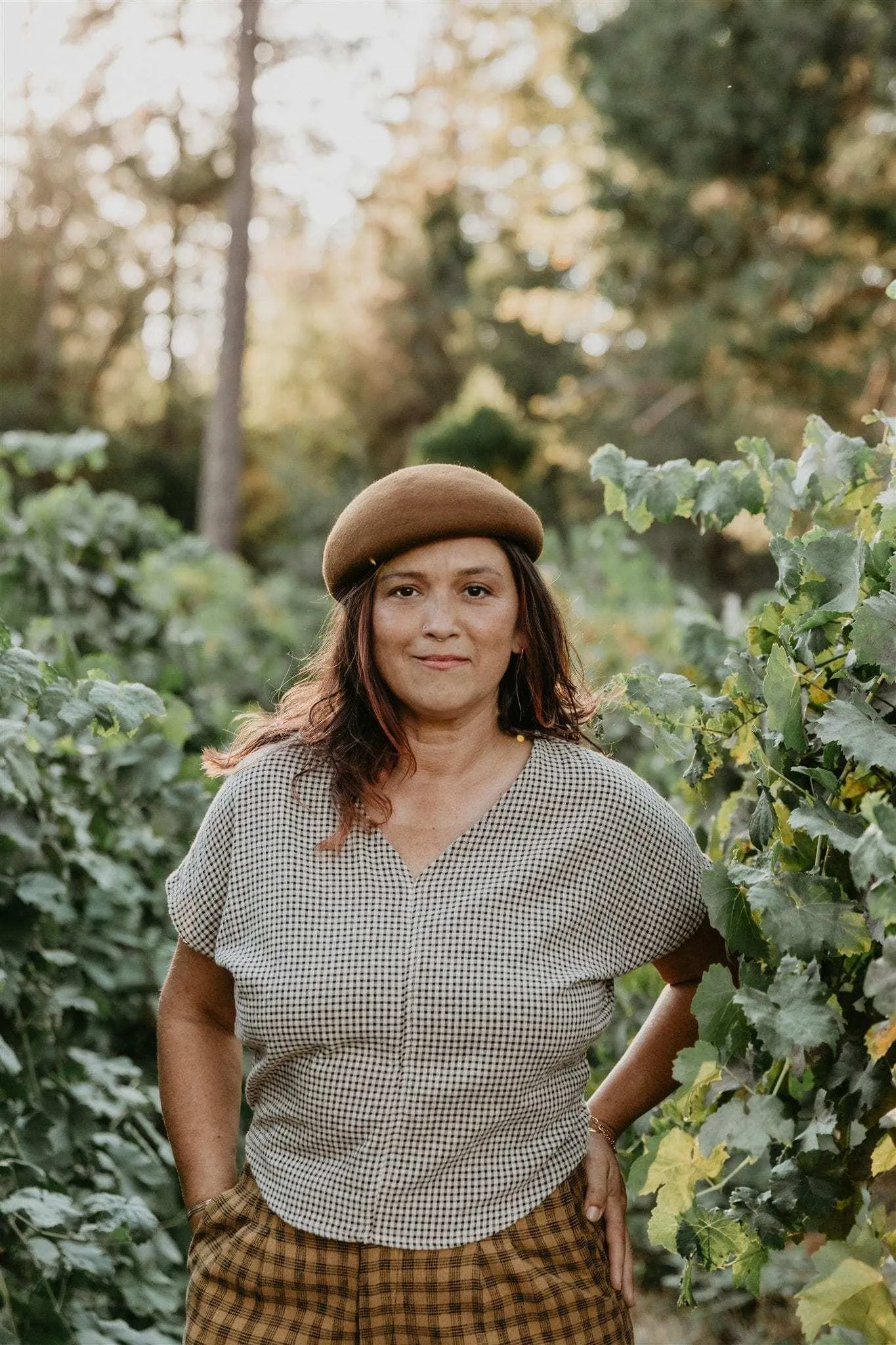 Everyday Comfort Fit Reinforced Hemline Dolman Top in Black & Oat Cotton Gingham