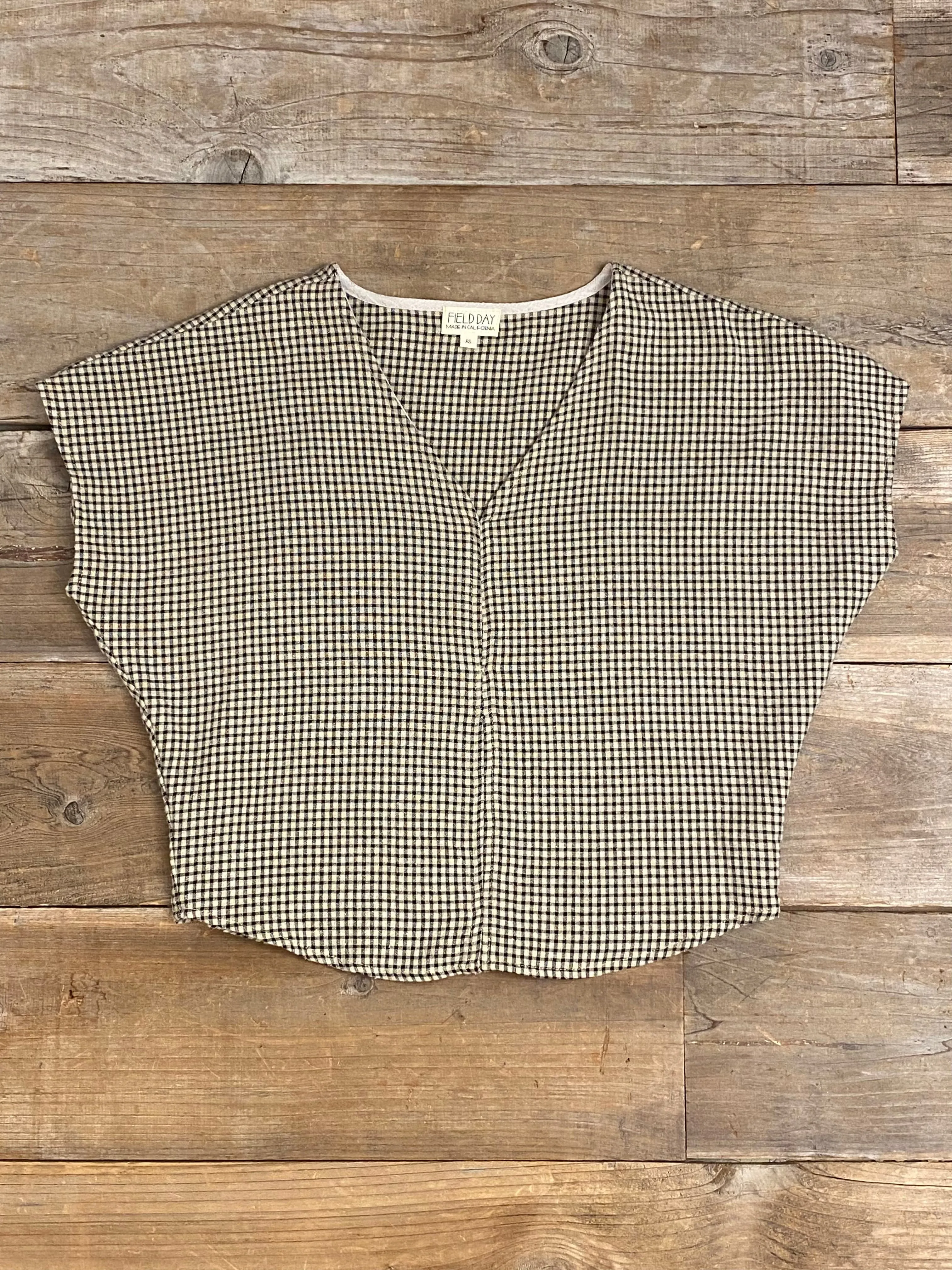 RaglanSleeve Hidden Zipper Dolman Top in Black & Oat Cotton Gingham