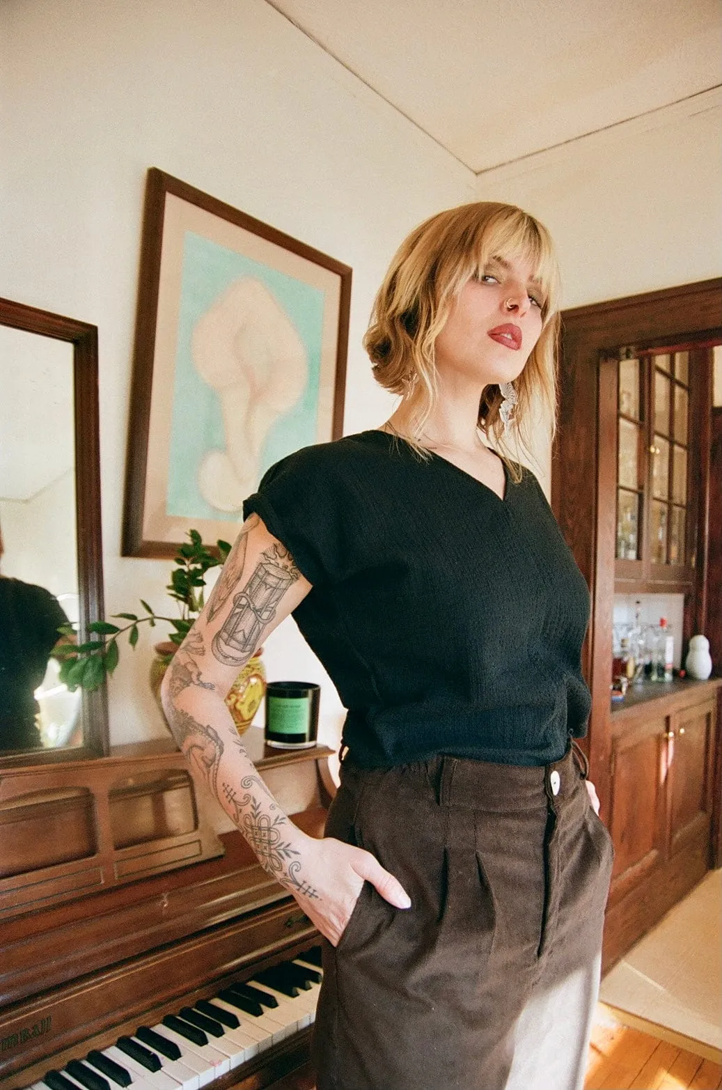 Dolman Top in Black Texture Oversized Silhouette