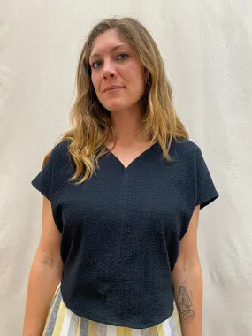 Non Iron Fabric Dolman Top in Black Texture