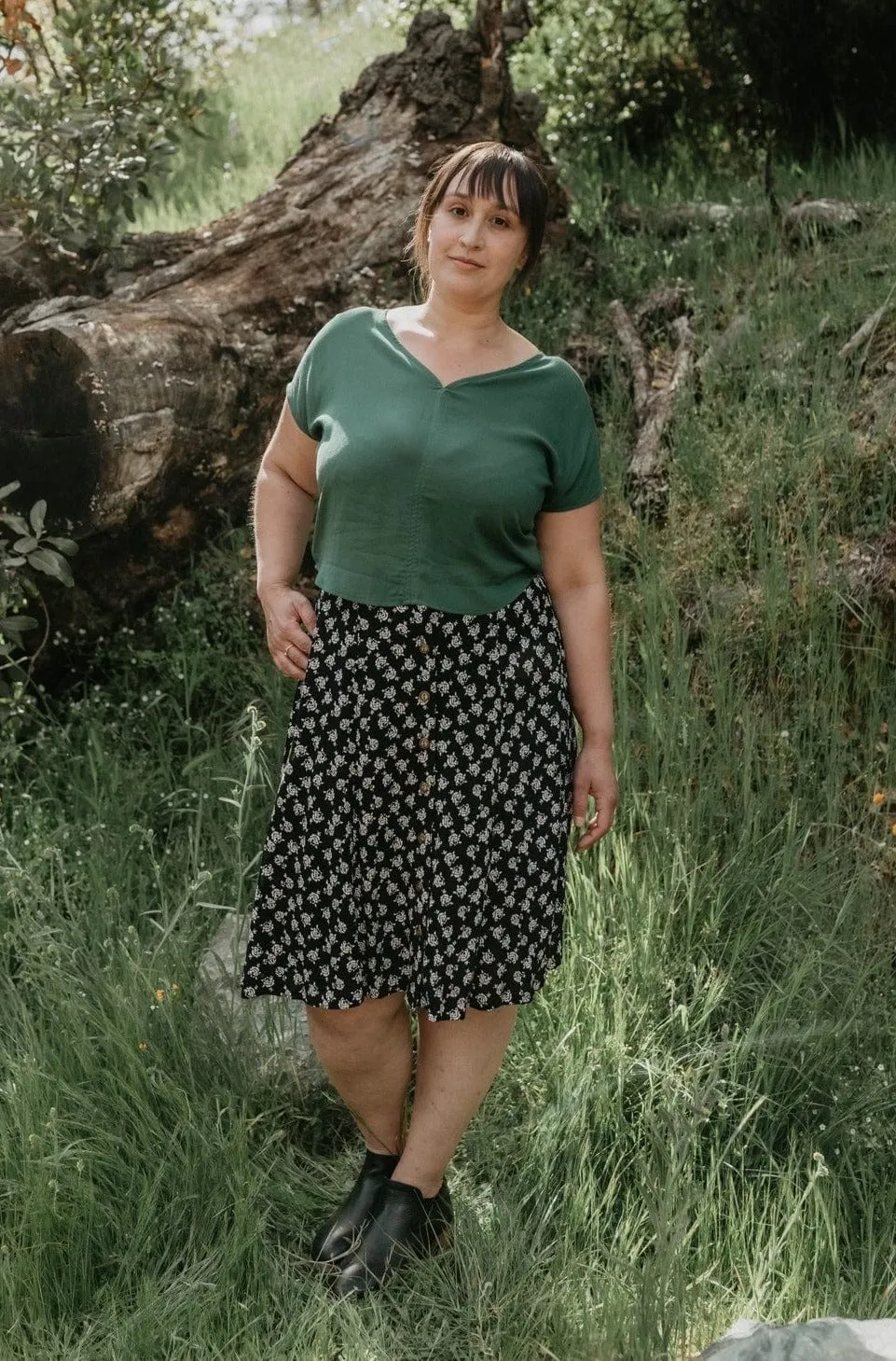 Dolman Top in Emerald Challis Curved Hemline