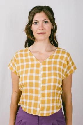 Dolman Top in Marigold Checker AdjustableHemCuffs