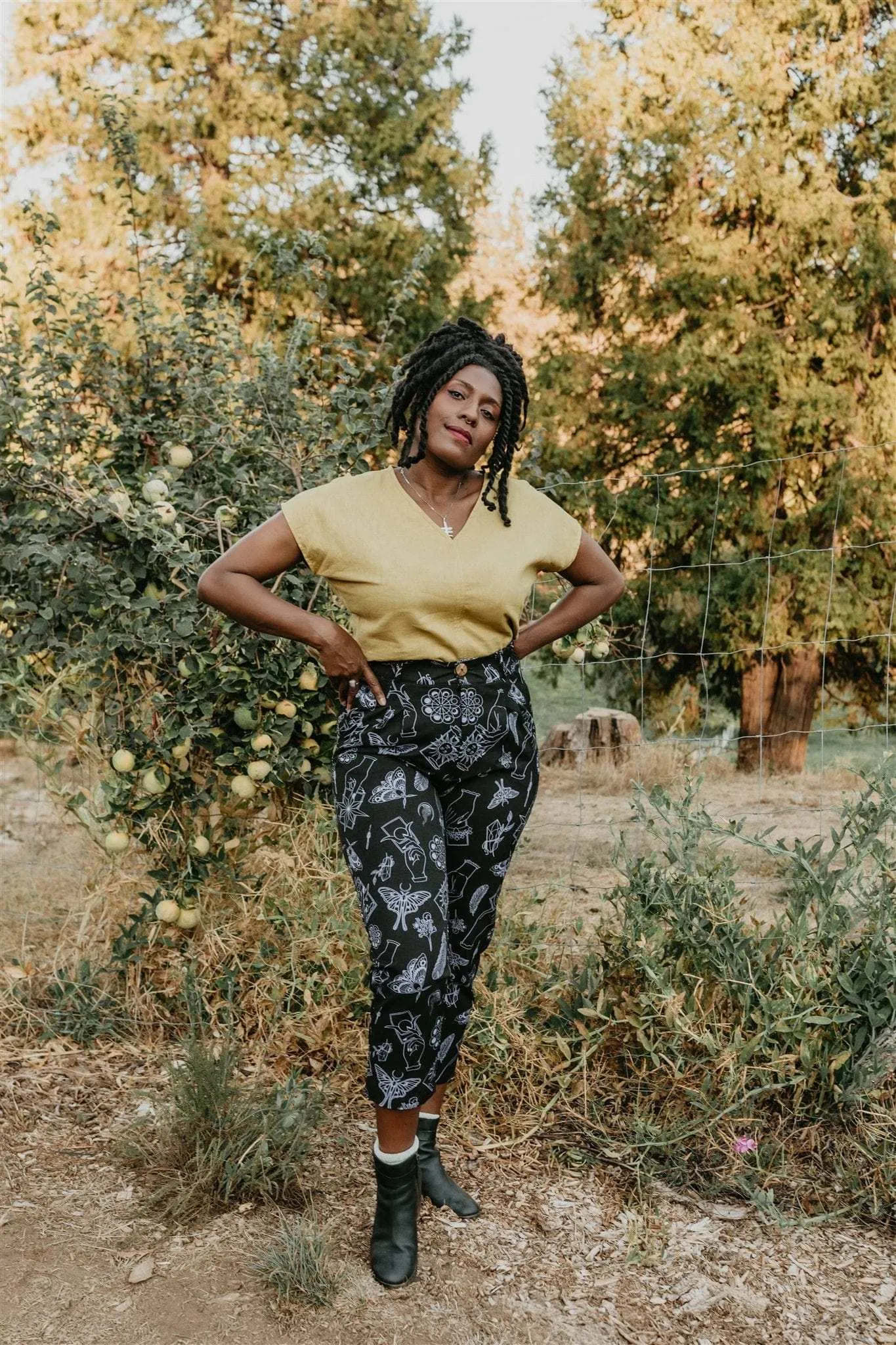 Dolman Top in Mustard Linen Layered Panel Construction