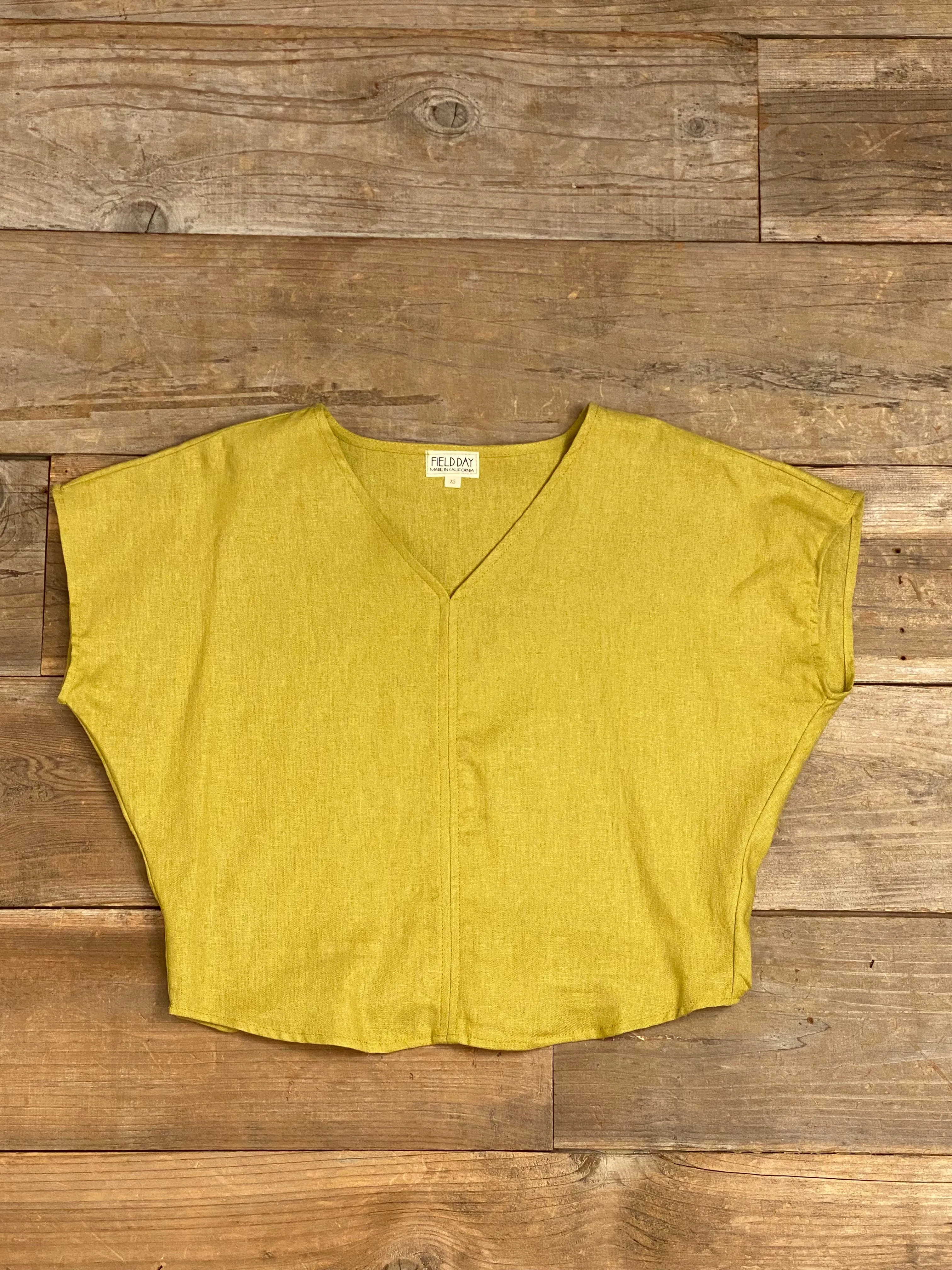 Dolman Top in Mustard Linen Layered Hem Detailing