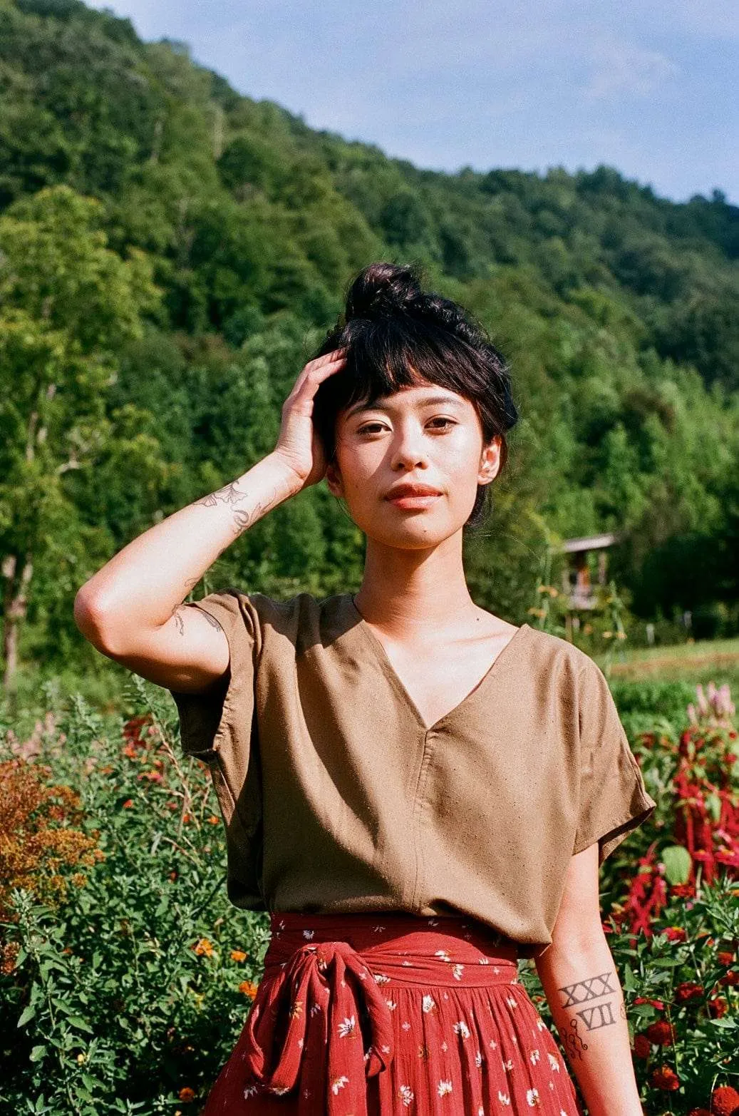 Modern Design Dolman Top in Olive Raw Silk