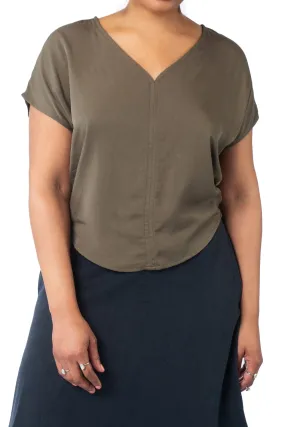 Dolman top in Olive Rayon Twill FourWayStretchFabric