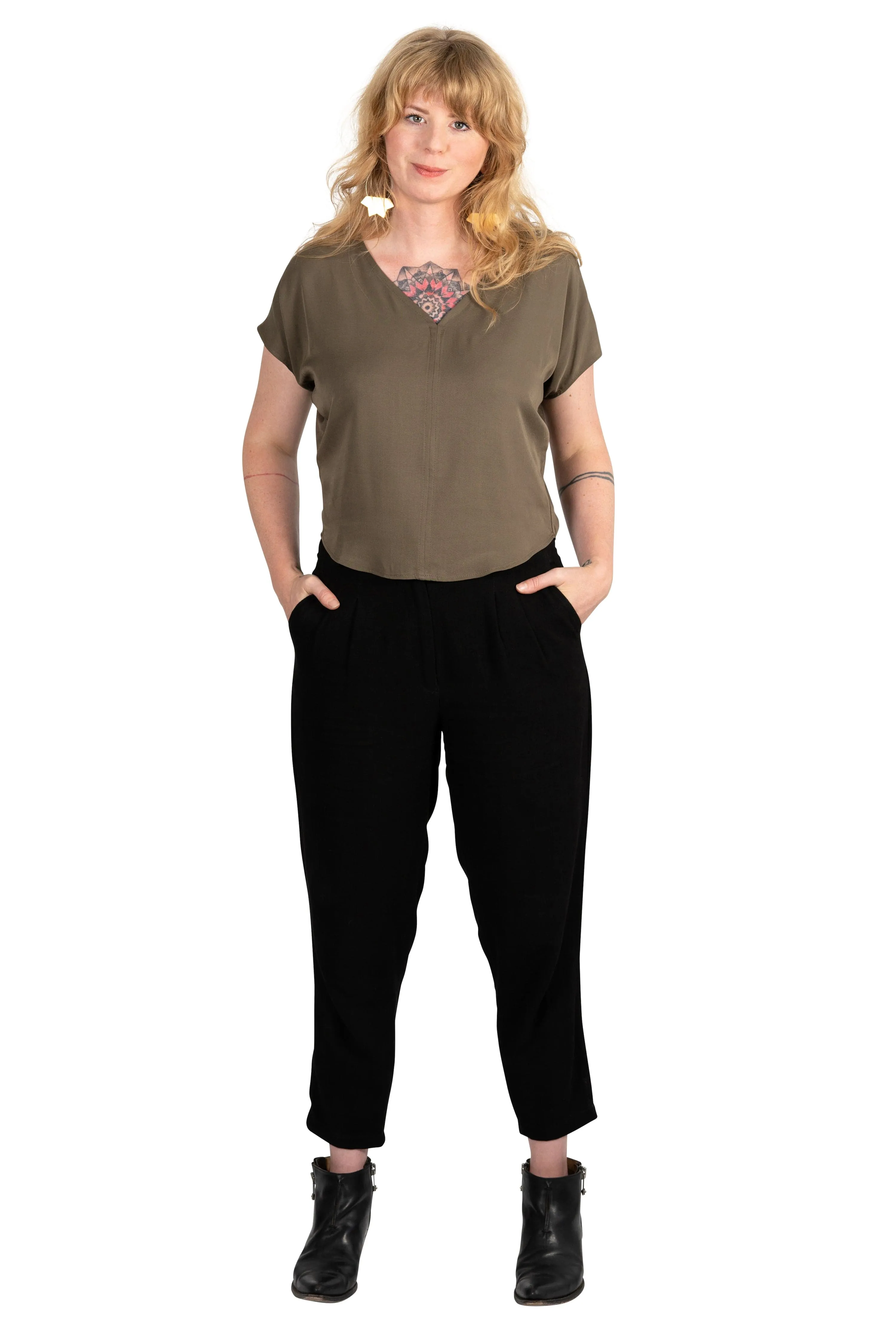 QuickRelease Closures Dolman top in Olive Rayon Twill