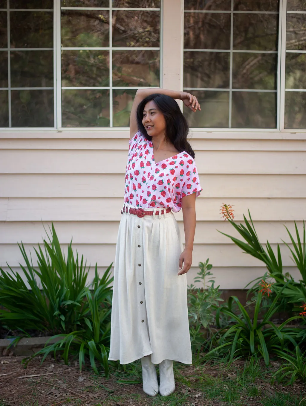 EcoFriendly Dye Process Dolman Top in Strawberry Cotton