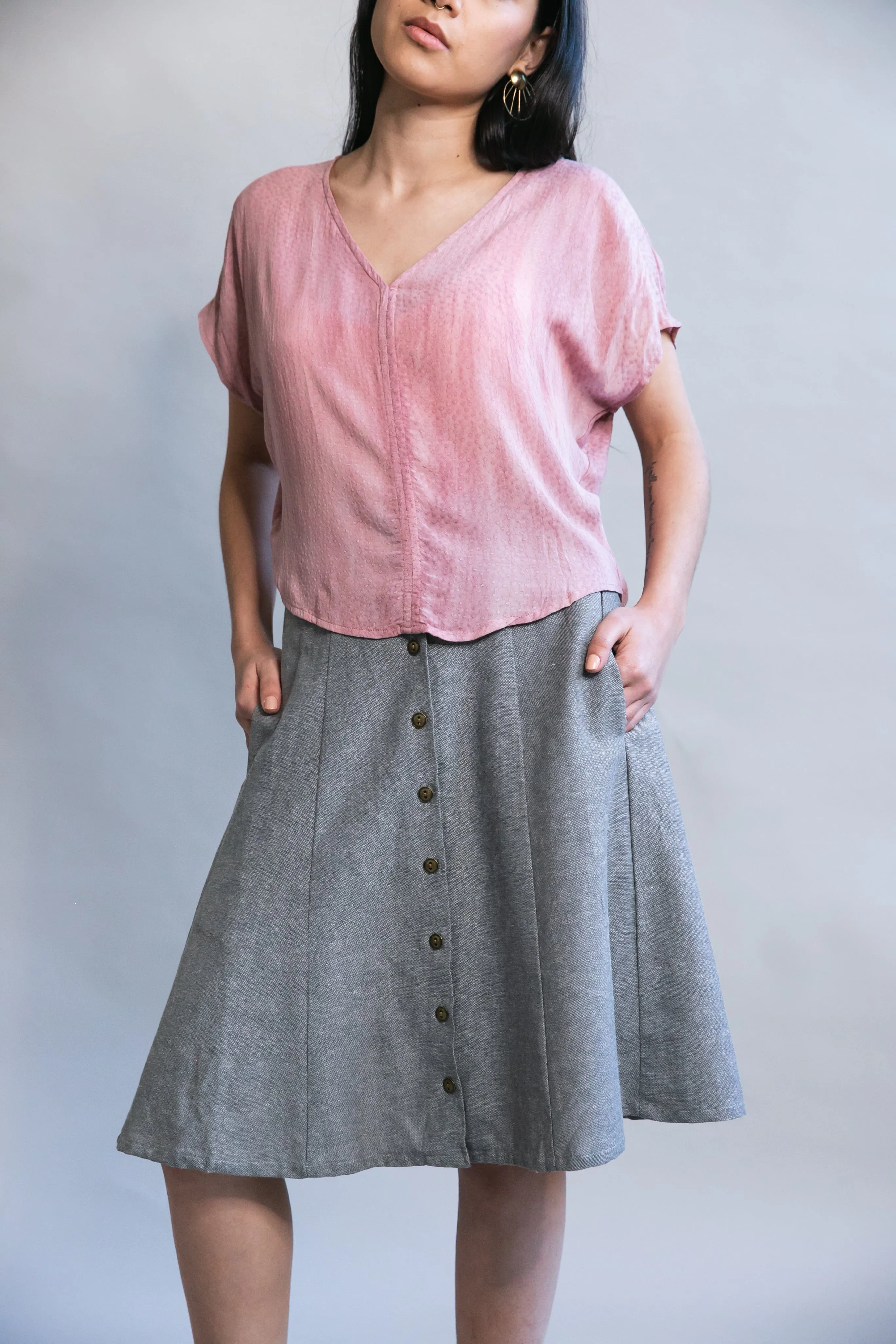 Tagless Neckline Textured Weave Pattern Dolman Top in Tea Rose