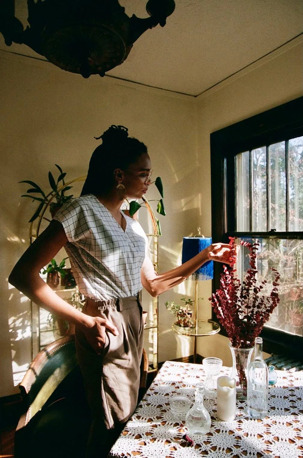 Dolman Top in White Squares Printed Hoodie