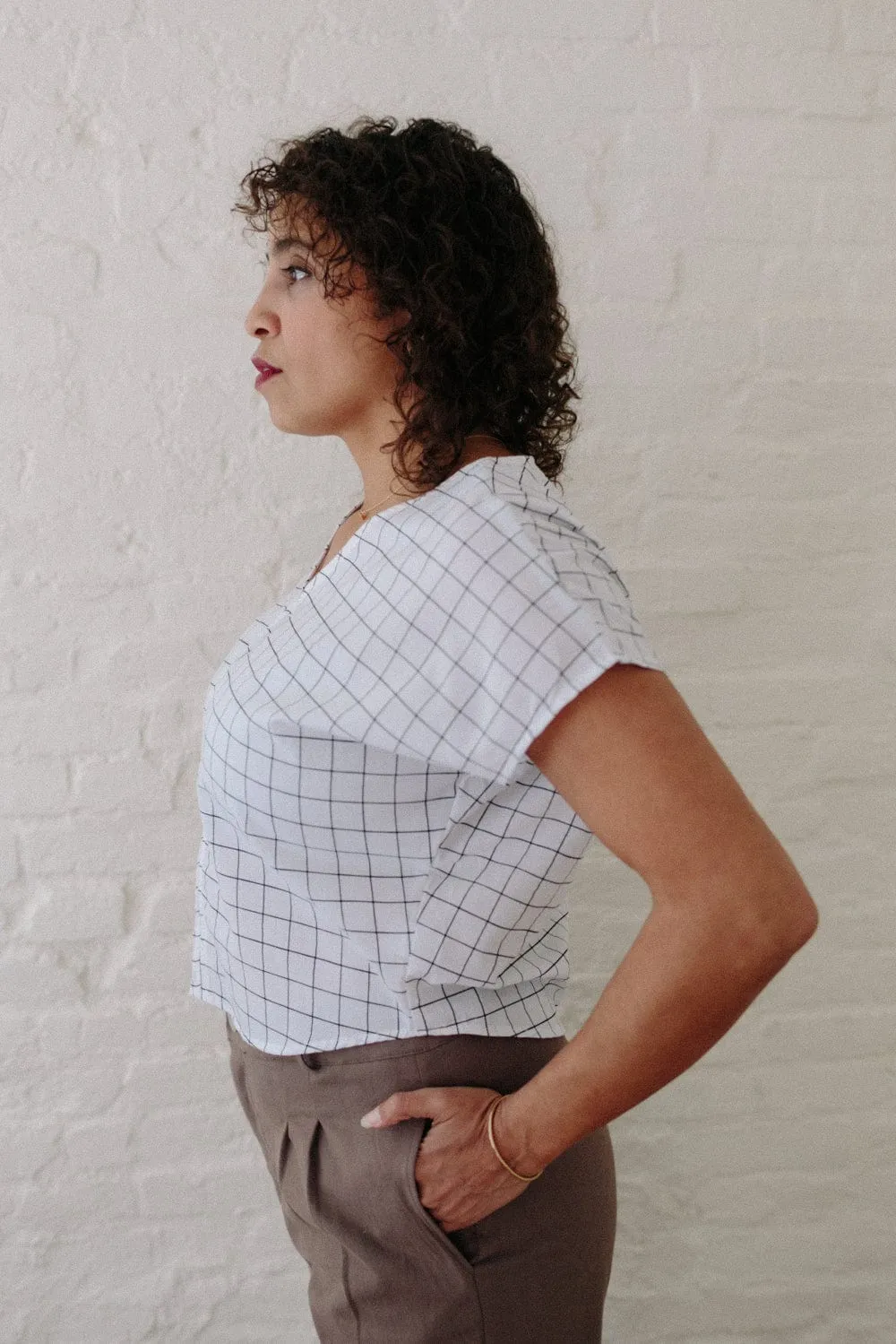 Dolman Top in White Squares Easy Style Fade Resistant Dye