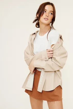 Seam Sealed Collapsible Packable Style Quinn Leather Shacket - Beige