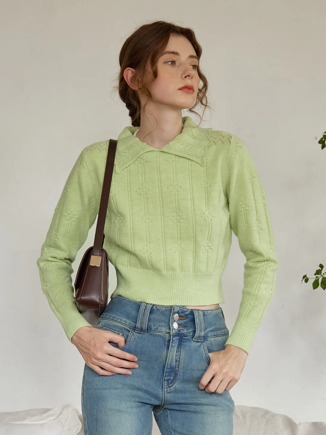 OversizedFit Relaxed Silhouette ??Final Sale??Jasmine Cable Polo Green Knit Sweater