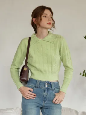 ??Final Sale??Jasmine Cable Polo Green Knit Sweater Placket Detailing