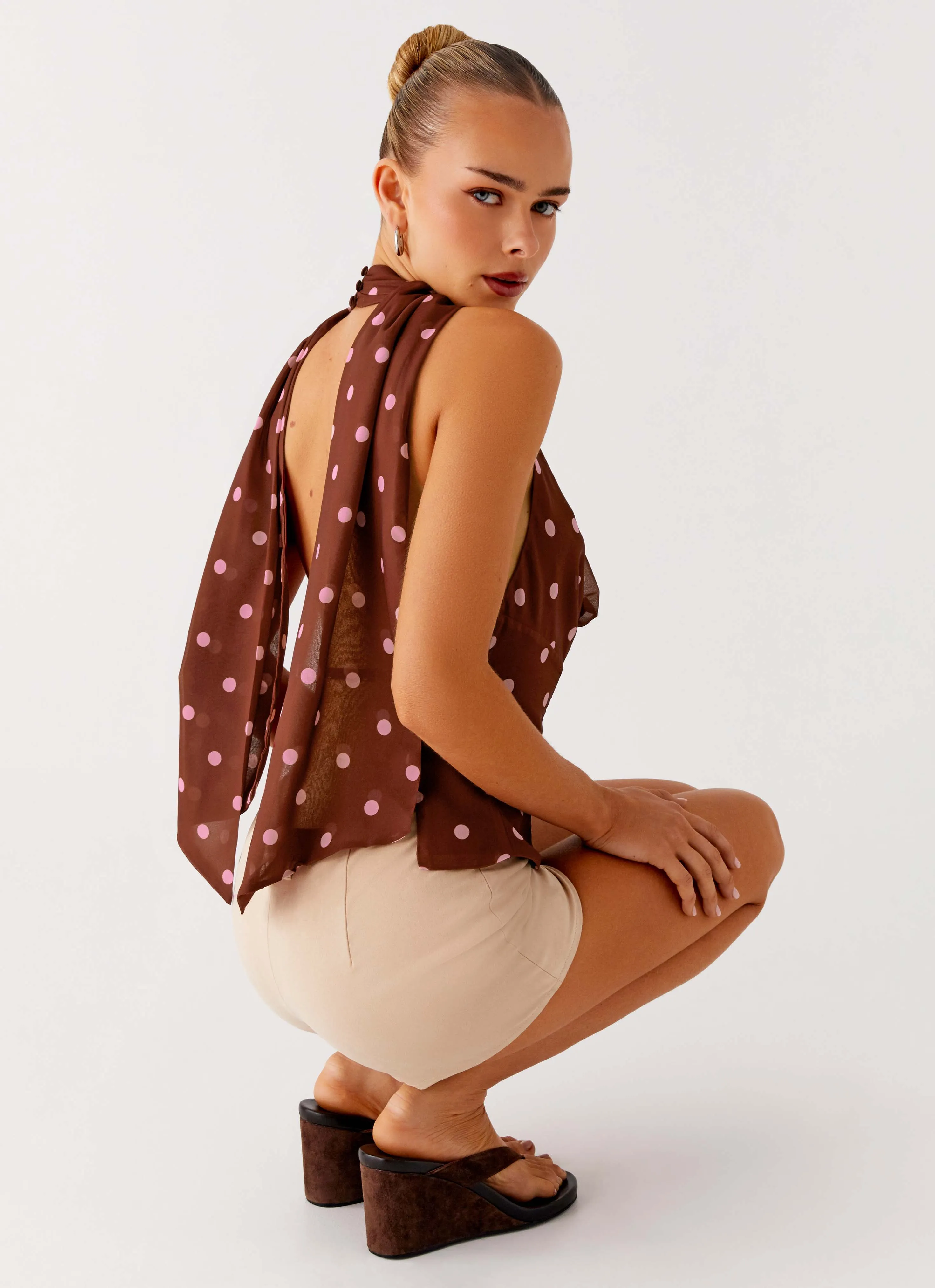 Stealing Love Scarf Top - Chocolate Strawberry Dot Professional Look